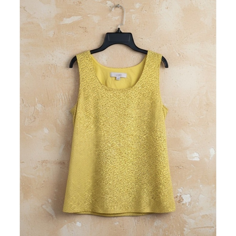 LOFT Yellow Floral Sleeveless Peplum Top Tank Sheer Blouse Style 295961 - Size S